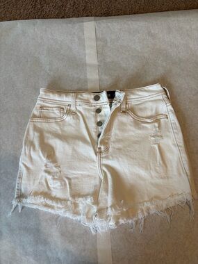 Hollister White Distressed High-Rise Denim Shorts